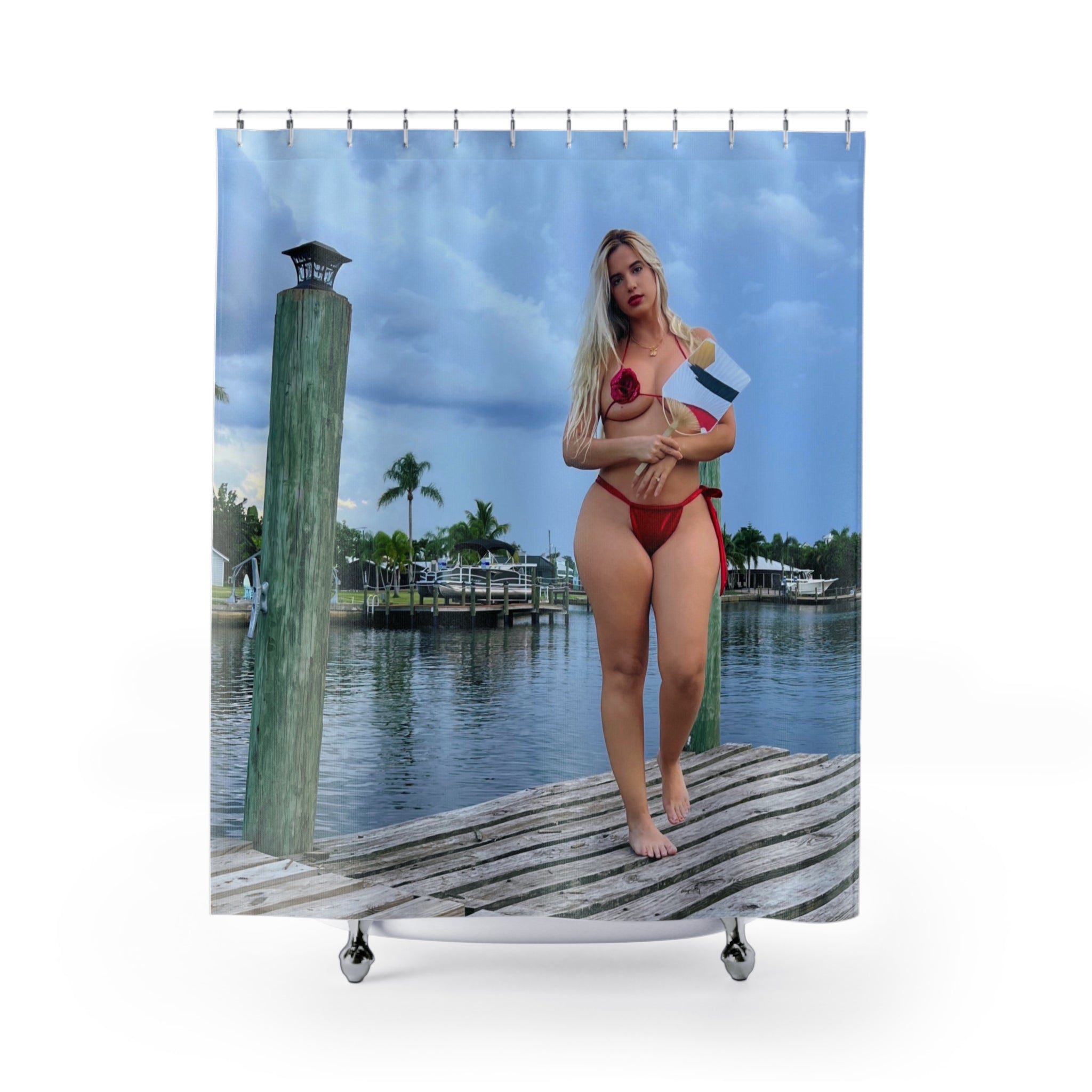 Shower Curtain - Tropical Bikini Beach Photo Shower Curtain, Coastal Nautical Bathroom Decor