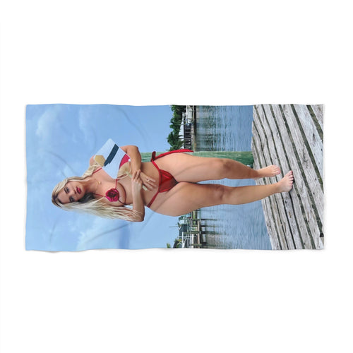 Beach Towel - Red Bikini Pin-Up Photo Print