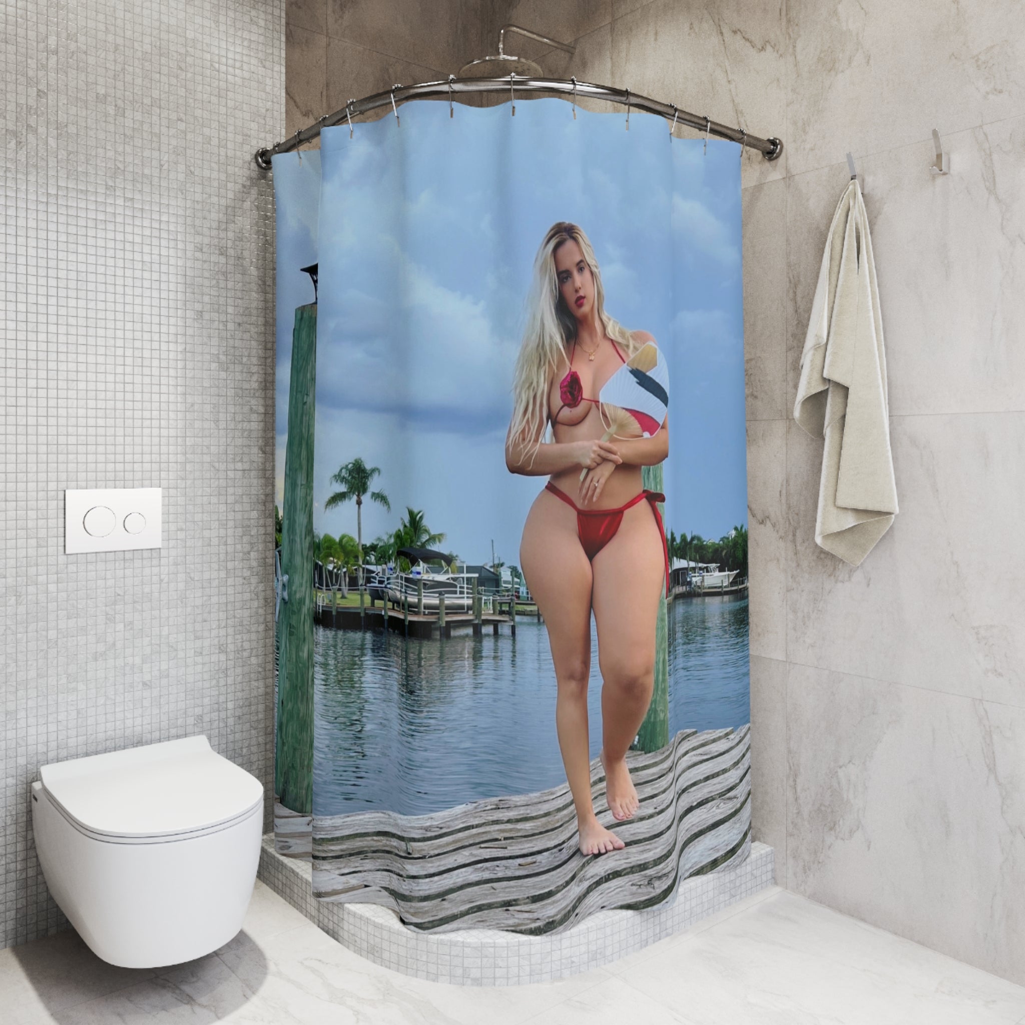 Shower Curtain - Tropical Bikini Beach Photo Shower Curtain, Coastal Nautical Bathroom Decor