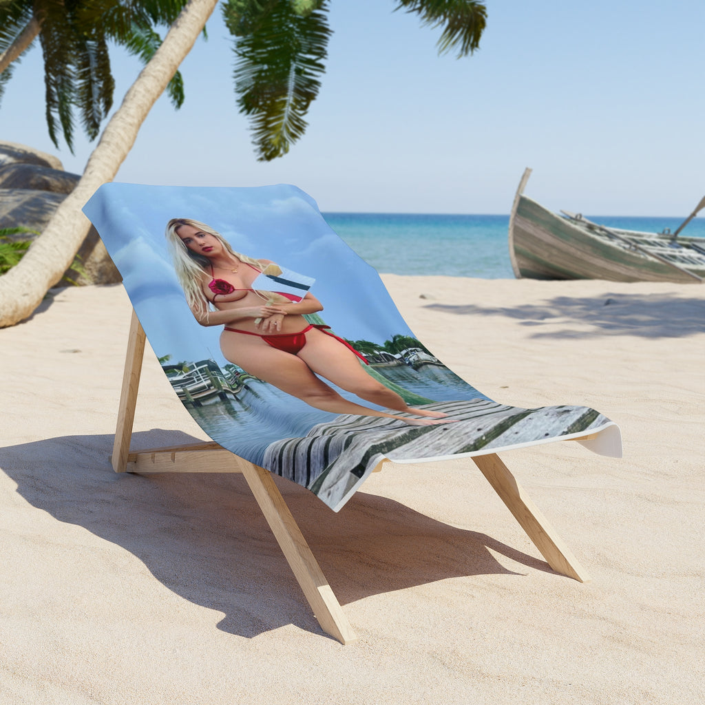 Beach Towel - Red Bikini Pin-Up Photo Print