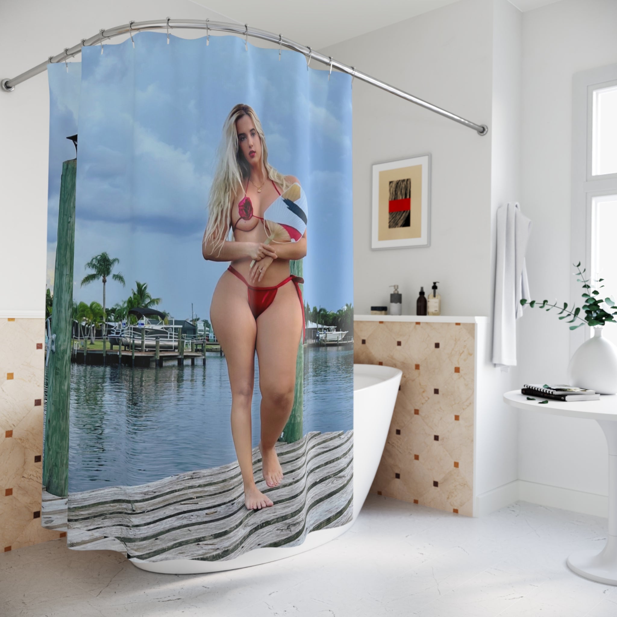 Shower Curtain - Tropical Bikini Beach Photo Shower Curtain, Coastal Nautical Bathroom Decor